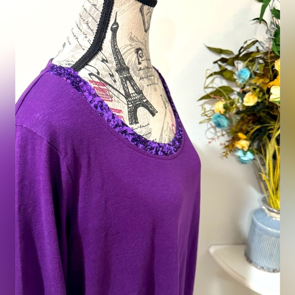 Coldwater Creek Purple Sequence Embellished 3/4 Sleeve Tunic Size 1X - Picture 3 of 9